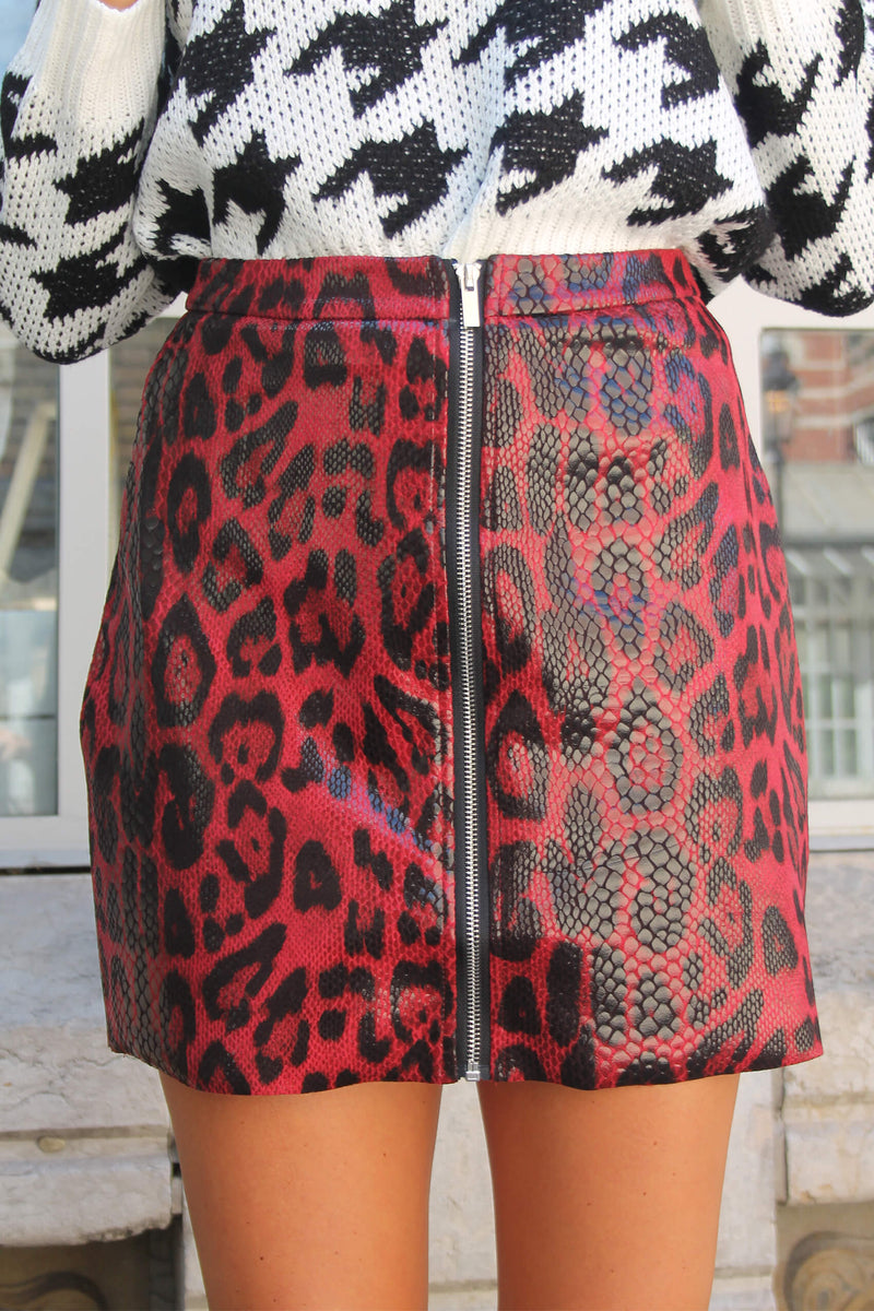 Absolème jupe Eline vinyle imprimé léopard rouge