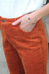 Pantalon Taille Haute en Velours Côtelé Marron Orange