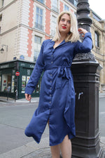 Absolème boutique en ligne robe chemisier satin bleu marine