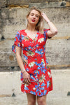 Absolème robe tendance style rétro rouge motif fleurs