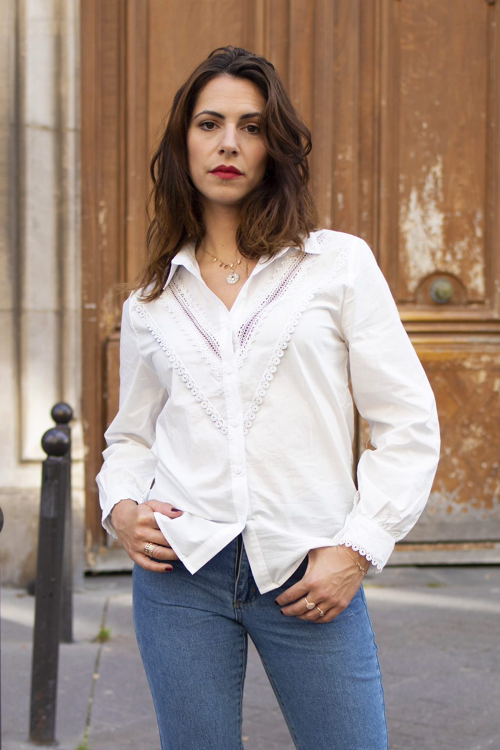 Absolème chemise en coton blanc pour femme avec broderies