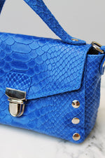Absolème micro sac à main en cuir italien bleu serpent