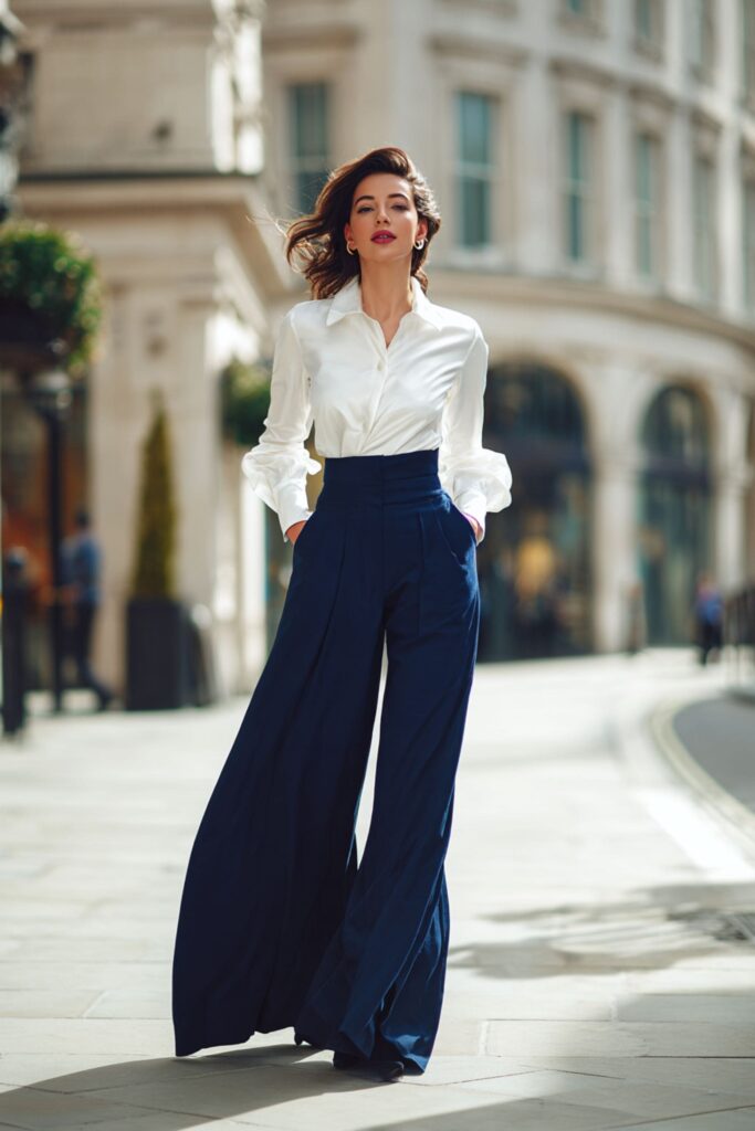 femme élégante avec un pantalon palazzo