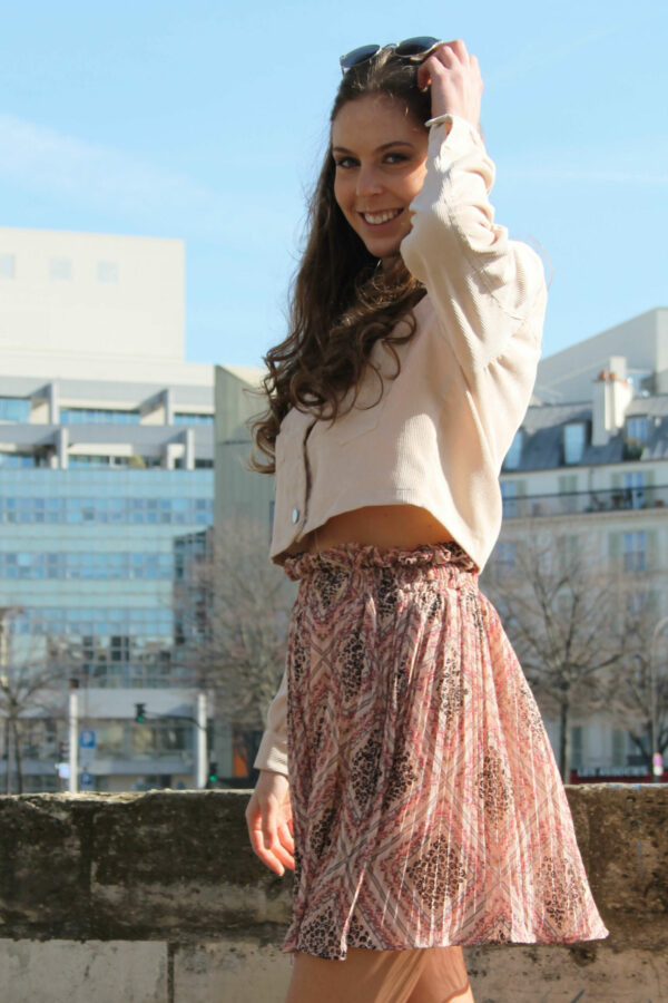 Jupe Taille Haute Plissée Rose