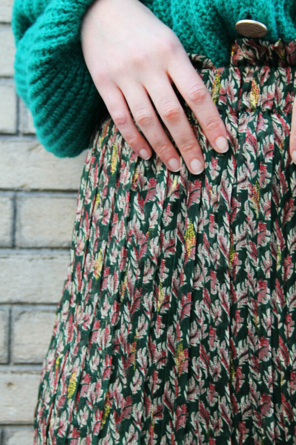 Jupe Fleurie Plissée Taille Haute