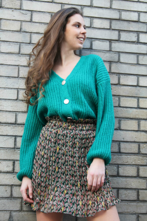Jupe Fleurie Plissée Taille Haute