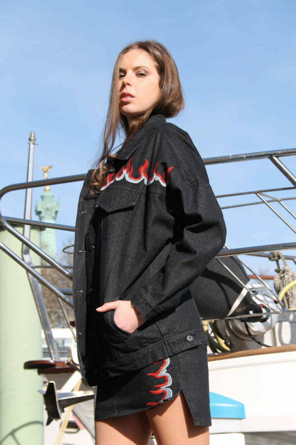 Absolème Veste Denim Noir Brodée