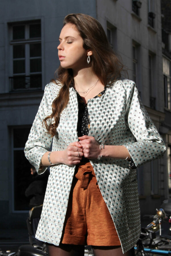Veste Jacquard Tissu Bleu