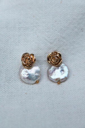 Äbsolème boucles d'oreilles roses perle eau douce plaqué or