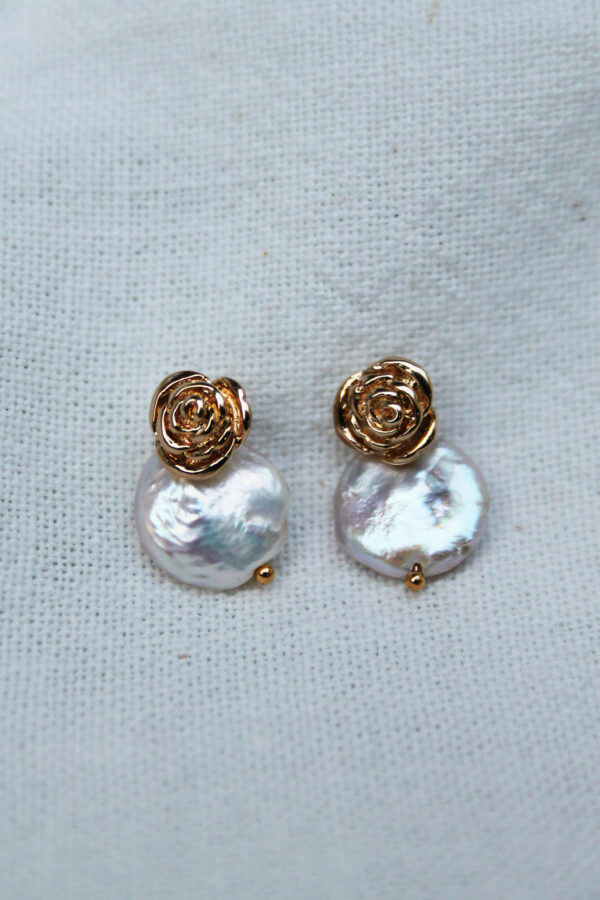 Äbsolème boucles d'oreilles roses perle eau douce plaqué or