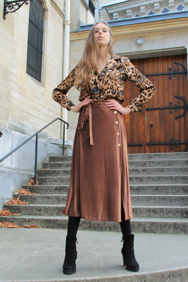 Blouse Chemisier Style Pyjama Satin Imprimé Léopard