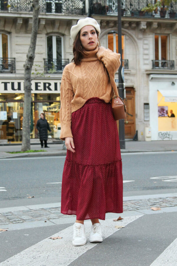 Absolème jupe longue taille haute bohème bordeaux