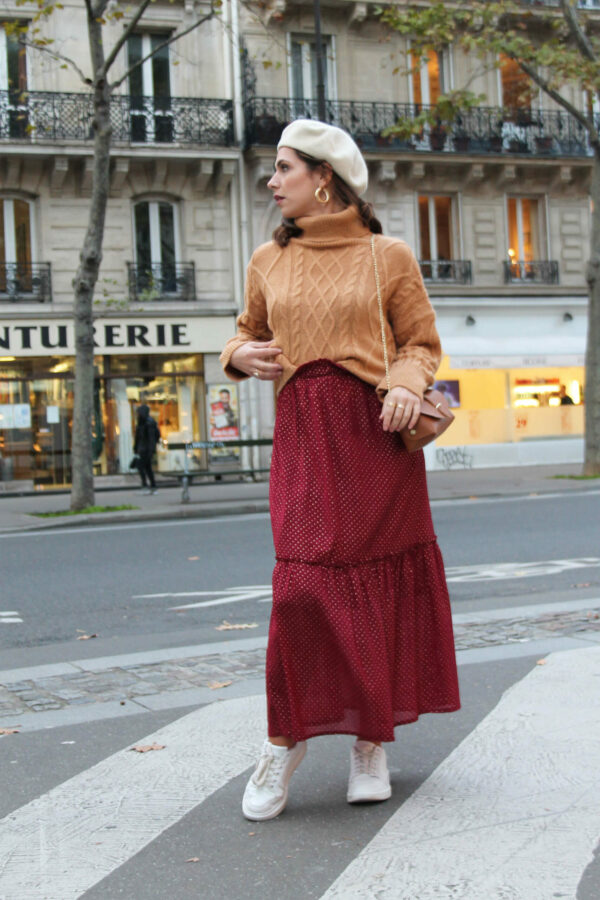 Absolème jupe longue taille haute bohème bordeaux