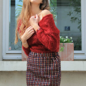 Jupe Courte en Tweed Bordeaux 