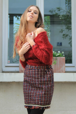 Jupe Courte en Tweed Bordeaux 