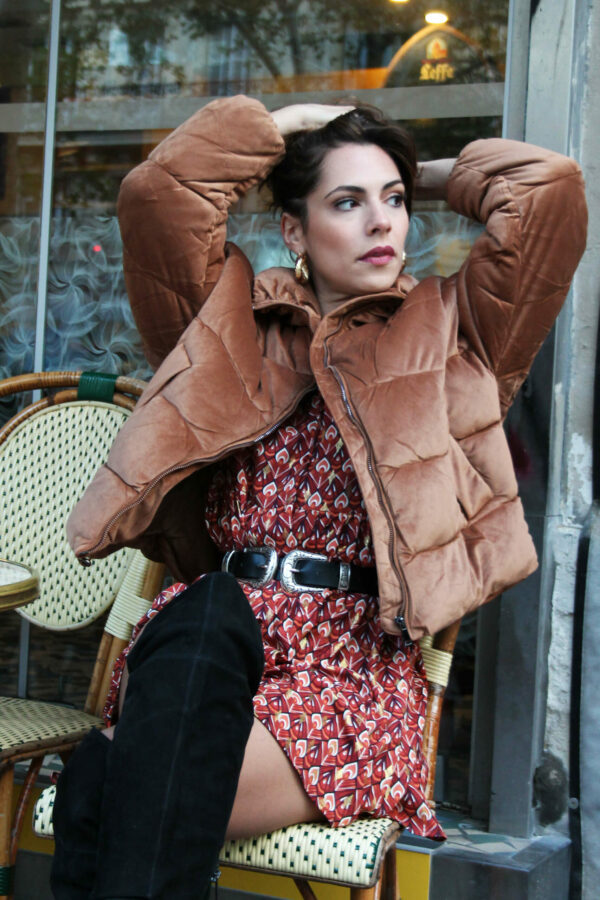 Absolème manteau doudoune velours marron camel