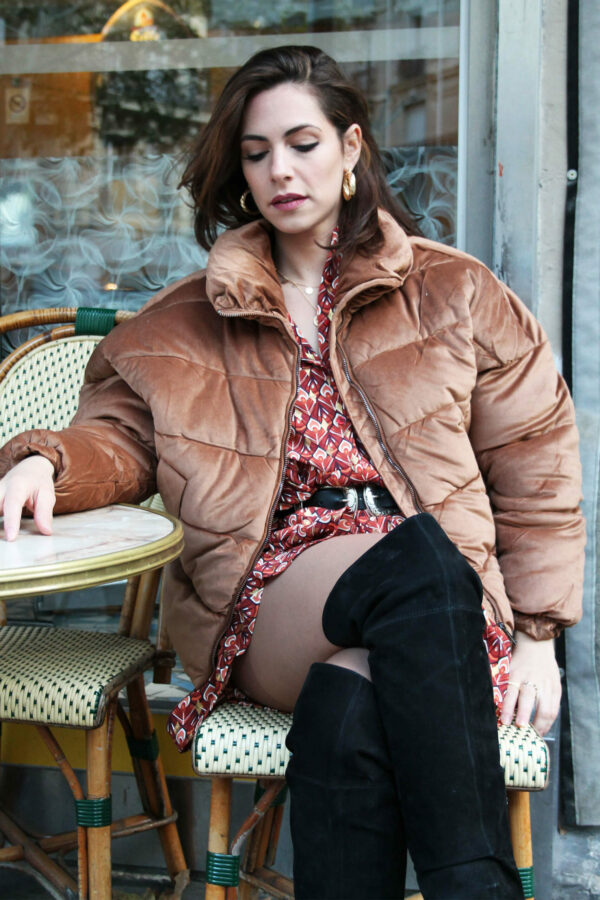 Absolème manteau doudoune velours marron camel