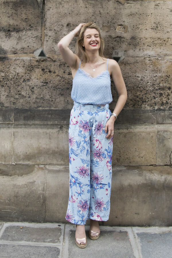 Absolème boutique en ligne pantalon été bleu ciel fleuri