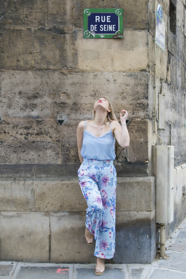 Absolème boutique en ligne pantalon été bleu ciel fleuri