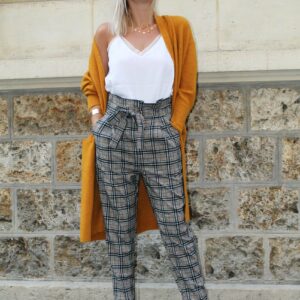 Absolème pantalon taille haute gris à carreaux pour femmes