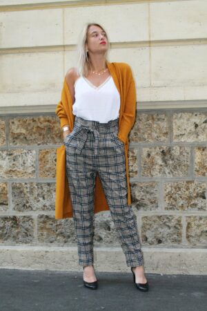 Absolème pantalon taille haute gris à carreaux pour femmes