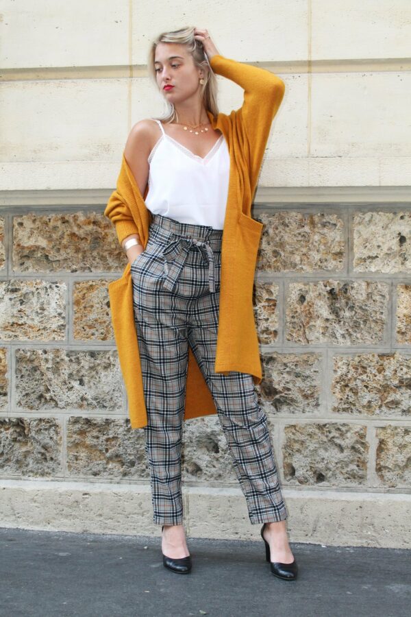 Absolème pantalon taille haute gris à carreaux pour femmes