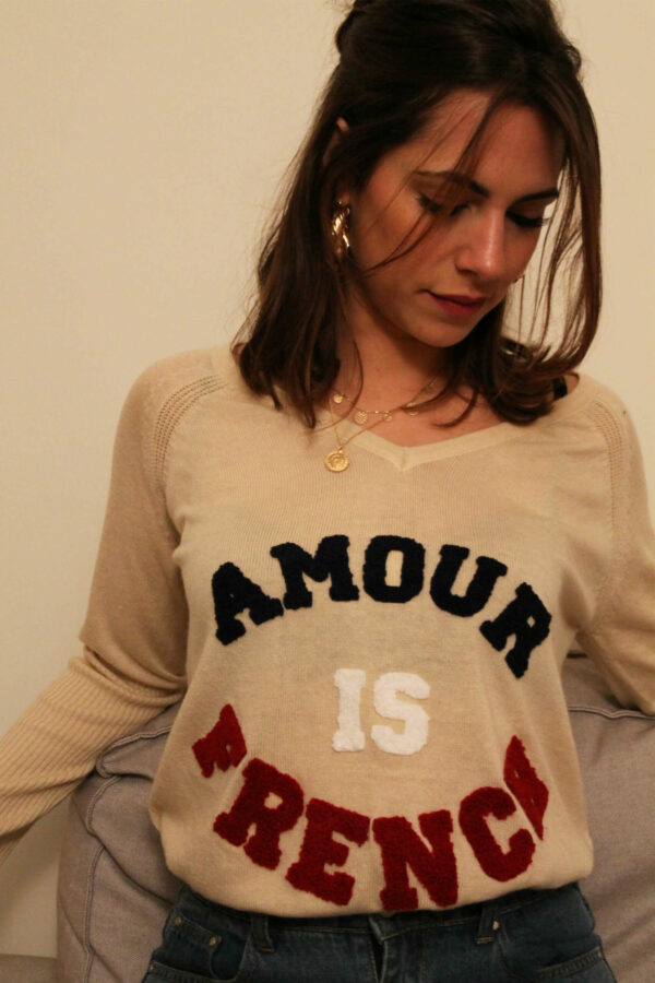 Absolème pull cachemire beige Amour is French