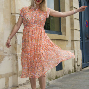 Absolème robe longue bohème orange corail motif fleurs