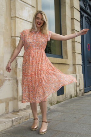 Absolème robe longue bohème orange corail motif fleurs