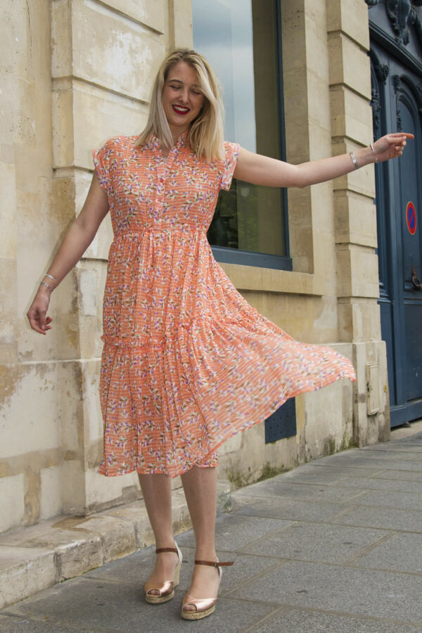 Absolème robe longue bohème orange corail motif fleurs