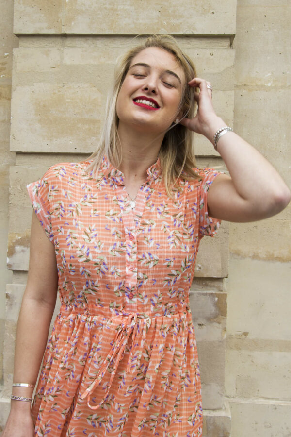 Absolème robe longue bohème orange corail motif fleurs