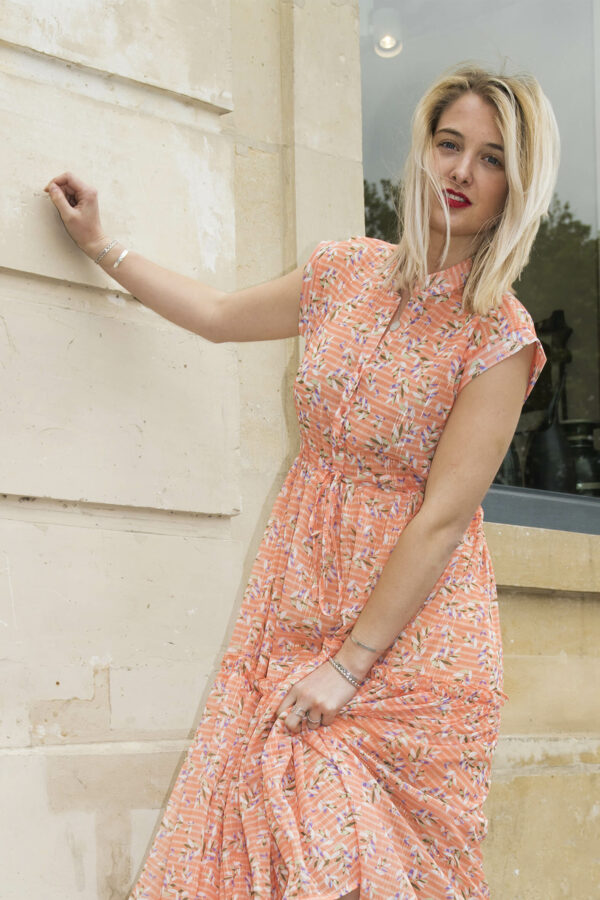 Absolème robe longue bohème orange corail motif fleurs