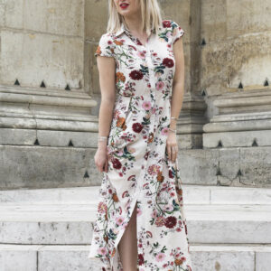 Absolème robe tendance longue fleurie style chemisier