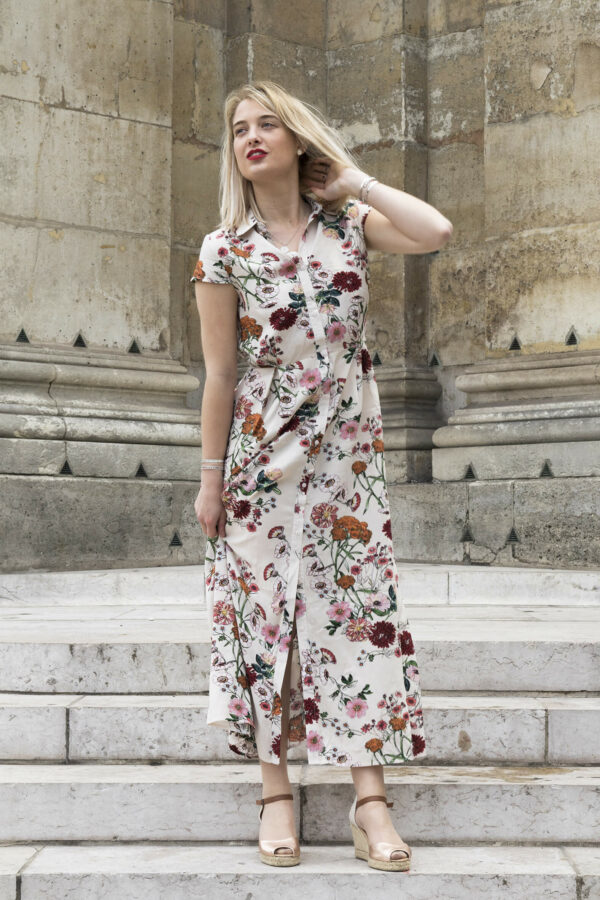 Absolème robe tendance longue fleurie style chemisier