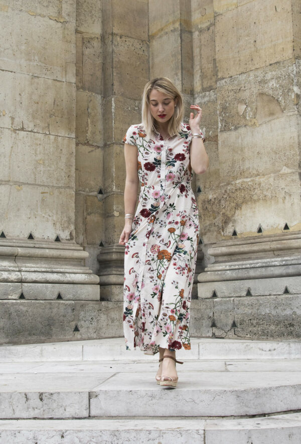 Absolème robe tendance longue fleurie style chemisier