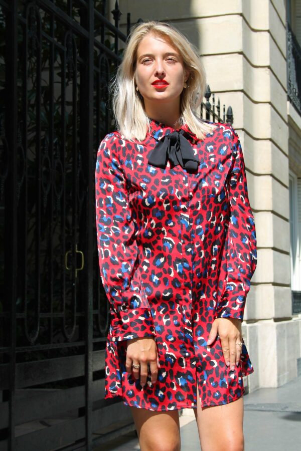 Absolème eshop robe satin imprimé léopard rouge