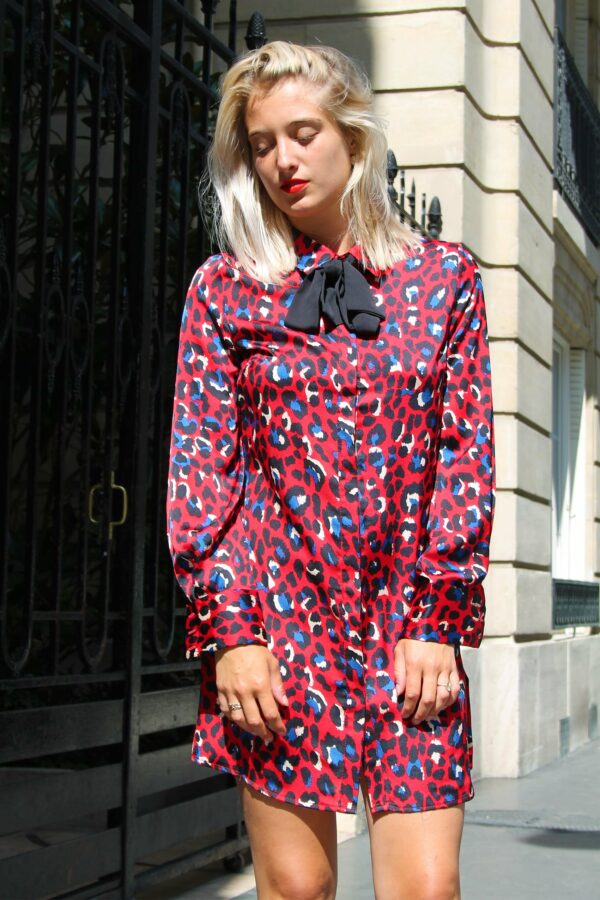 Absolème eshop robe satin imprimé léopard rouge