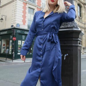 Absolème boutique en ligne robe chemisier satin bleu marine