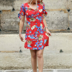 Absolème robe tendance style rétro rouge motif fleurs