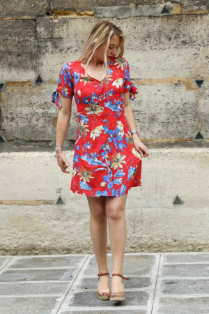 Absolème robe tendance style rétro rouge motif fleurs