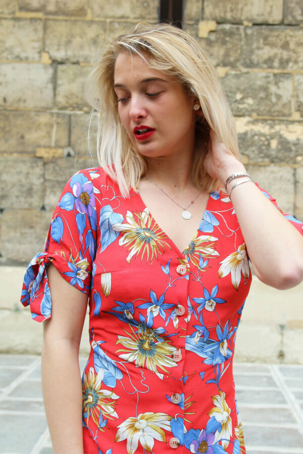 Absolème robe tendance style rétro rouge motif fleurs
