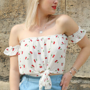 Absolème top court tendance épaules dénudées motif cerise