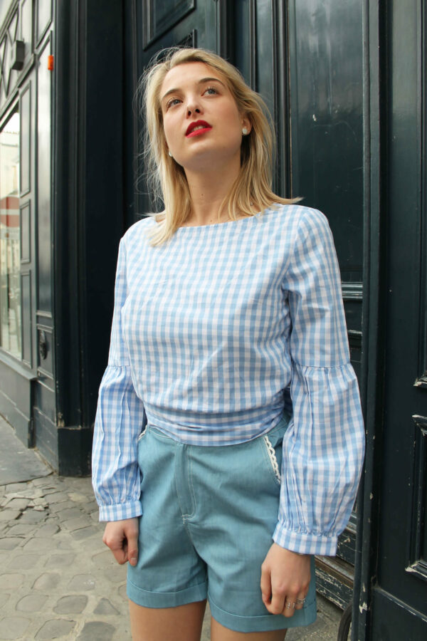 Absolème e-shop top manches bouffantes imprimé Vichy