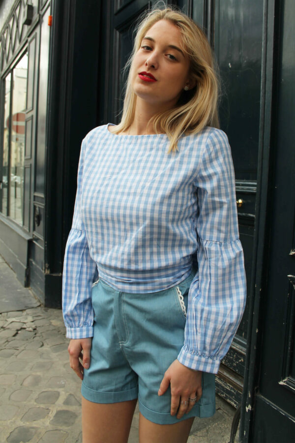 Absolème e-shop top manches bouffantes imprimé Vichy