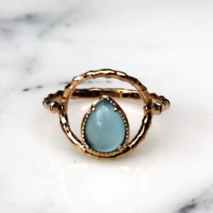 Absolème bague plaqué or et agate bleu