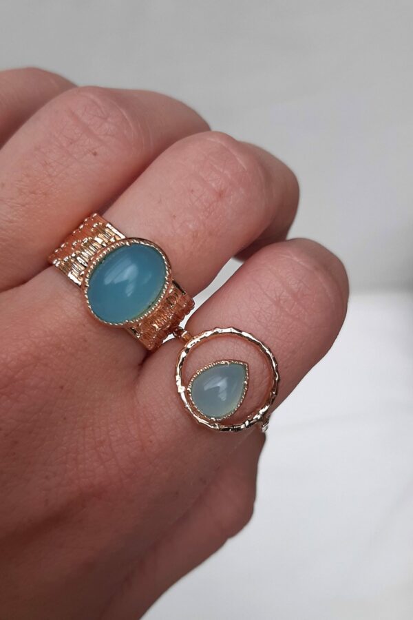 Absolème bague plaqué or et agate bleu
