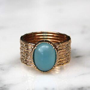 Absolème bague  large plaqué or et agate bleue