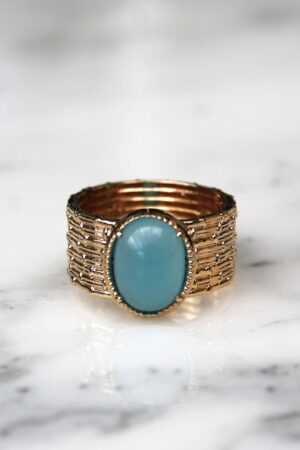 Absolème bague  large plaqué or et agate bleue