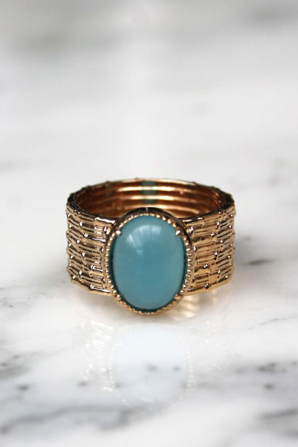 Absolème bague  large plaqué or et agate bleue