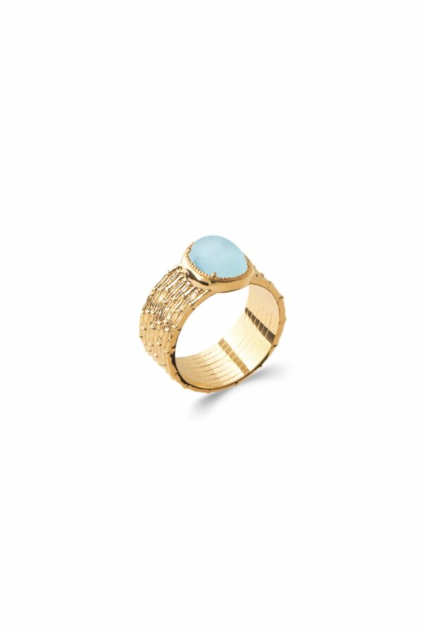 Absolème bague  large plaqué or et agate bleue